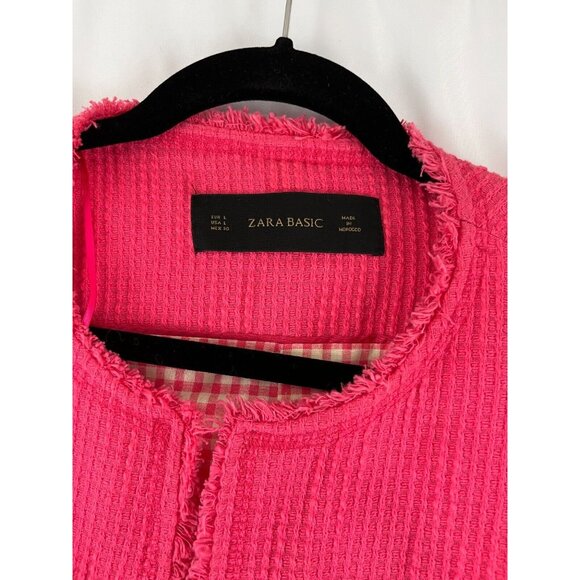 Zara Basic Barbie-Pink Waffle-Knit-Style Cotton Women's Blazer - Picture 3 of 13